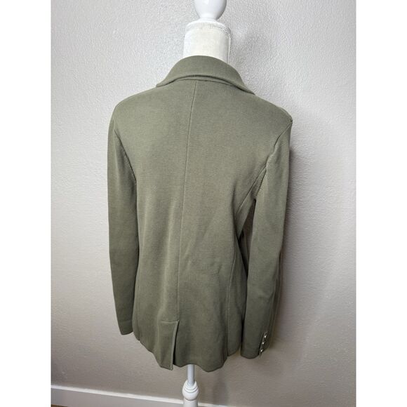 Talbots Size L Cotton Stretch Sweater Blazer Pockets Olive Green Knit Soft - Picture 3 of 9
